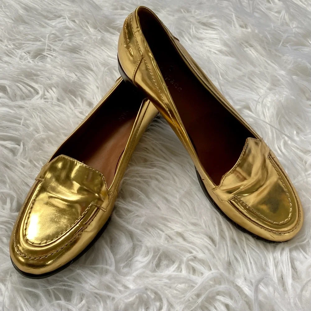 -Kate Spade Metallic Gold Loafers